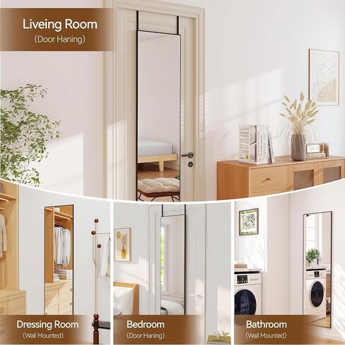 NARCISSUS 47x14 Mirror Door Hanging Full Length,Over Door or Wall Mounted Aluminum Alloy Frame Tempered Glass Rectangle Full Body Mirrors for Bedroom Dressing Living Room Bathroom 47 inch Black in Saudi Arabia