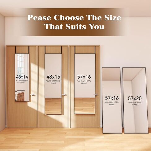 NARCISSUS 47x14 Mirror Door Hanging Full Length,Over Door or Wall Mounted Aluminum Alloy Frame Tempered Glass Rectangle Full Body Mirrors for Bedroom Dressing Living Room Bathroom 47 inch Black in Saudi Arabia
