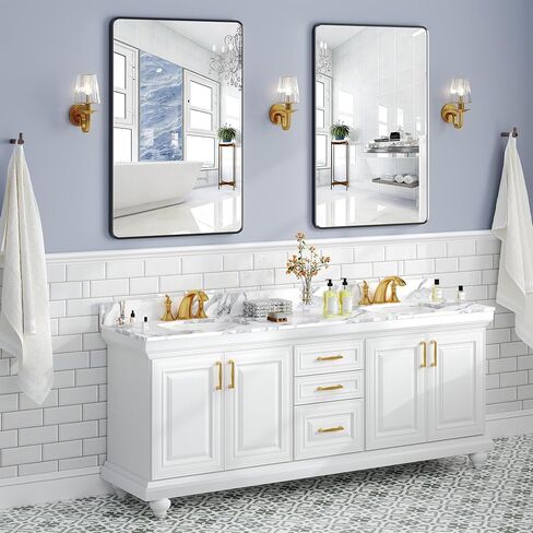 Krymnar 24x36 Bathroom Vanity Mirror Over Sink, Black Rectangular Aluminum Frame with Rounded Corner(Small-Radius), HD Shatterproof Glass & Rust-Proof Wall Mirror for Bedroom, Living Room, Entryway in Saudi Arabia