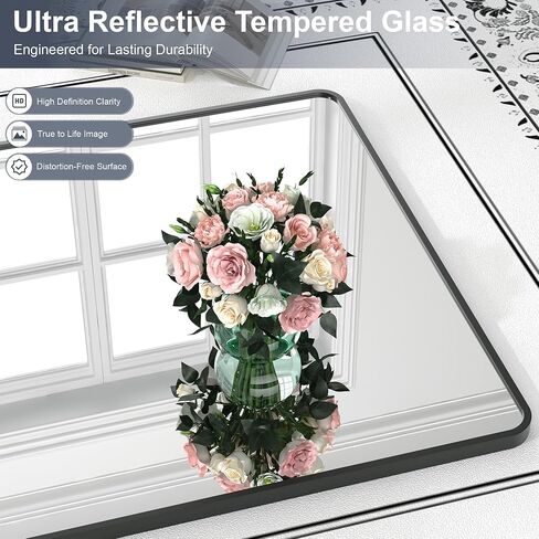 Krymnar 24x36 Bathroom Vanity Mirror Over Sink, Black Rectangular Aluminum Frame with Rounded Corner(Small-Radius), HD Shatterproof Glass & Rust-Proof Wall Mirror for Bedroom, Living Room, Entryway in Saudi Arabia
