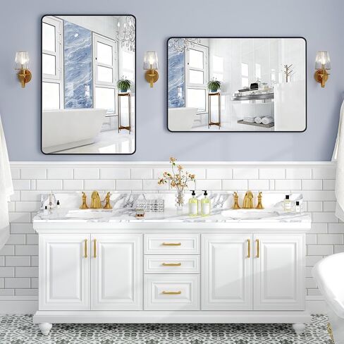 Krymnar 24x36 Bathroom Vanity Mirror Over Sink, Black Rectangular Aluminum Frame with Rounded Corner(Small-Radius), HD Shatterproof Glass & Rust-Proof Wall Mirror for Bedroom, Living Room, Entryway in Saudi Arabia