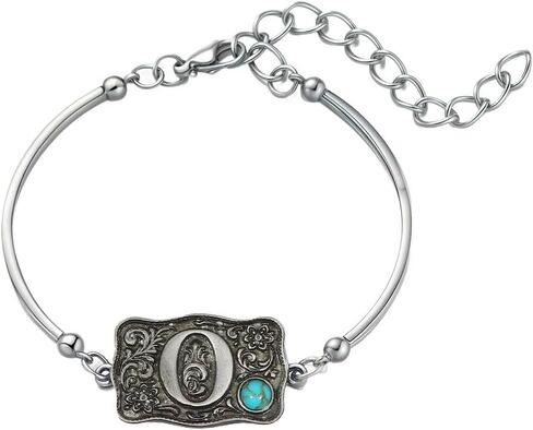 Western Bracelet for Women Bangle with Turquoise Accent Belt Buckle Bracelet Initial Letter A-Z Bracelets Western Cow Tag Jewelry in Kuwait