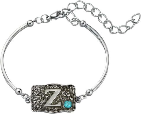 Western Bracelet for Women Bangle with Turquoise Accent Belt Buckle Bracelet Initial Letter A-Z Bracelets Western Cow Tag Jewelry in Kuwait