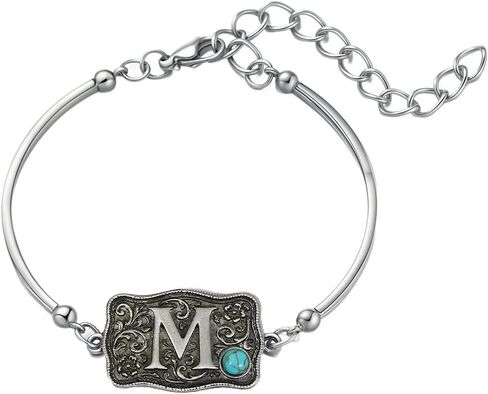 Western Bracelet for Women Bangle with Turquoise Accent Belt Buckle Bracelet Initial Letter A-Z Bracelets Western Cow Tag Jewelry in Kuwait