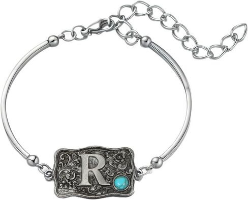 Western Bracelet for Women Bangle with Turquoise Accent Belt Buckle Bracelet Initial Letter A-Z Bracelets Western Cow Tag Jewelry in Kuwait