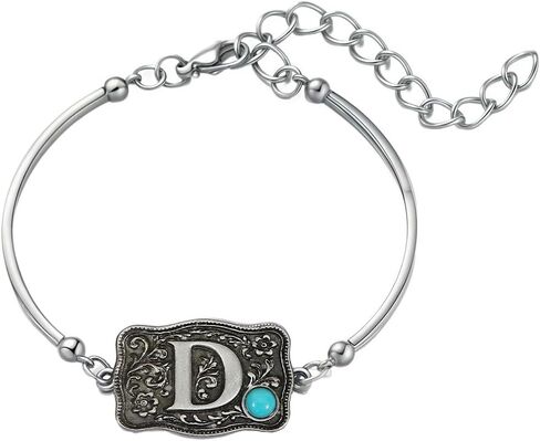 Western Bracelet for Women Bangle with Turquoise Accent Belt Buckle Bracelet Initial Letter A-Z Bracelets Western Cow Tag Jewelry in Kuwait