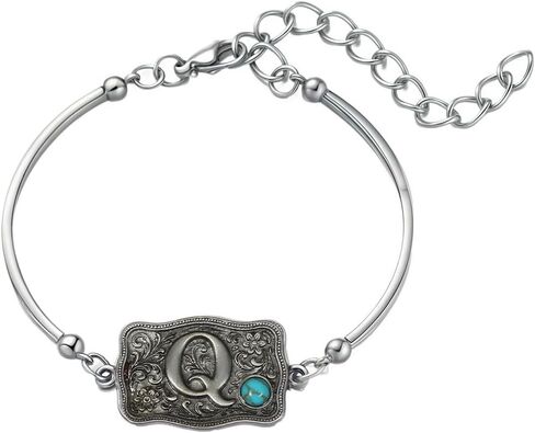 Western Bracelet for Women Bangle with Turquoise Accent Belt Buckle Bracelet Initial Letter A-Z Bracelets Western Cow Tag Jewelry in Kuwait