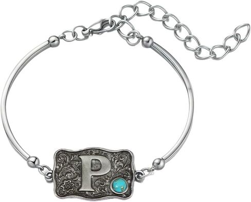 Western Bracelet for Women Bangle with Turquoise Accent Belt Buckle Bracelet Initial Letter A-Z Bracelets Western Cow Tag Jewelry in Kuwait