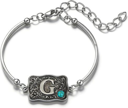 Western Bracelet for Women Bangle with Turquoise Accent Belt Buckle Bracelet Initial Letter A-Z Bracelets Western Cow Tag Jewelry in Kuwait