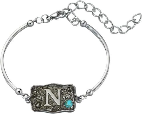 Western Bracelet for Women Bangle with Turquoise Accent Belt Buckle Bracelet Initial Letter A-Z Bracelets Western Cow Tag Jewelry in Kuwait