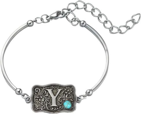 Western Bracelet for Women Bangle with Turquoise Accent Belt Buckle Bracelet Initial Letter A-Z Bracelets Western Cow Tag Jewelry in Kuwait