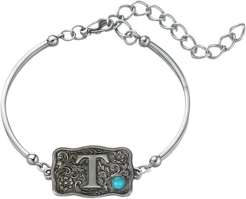 Western Bracelet for Women Bangle with Turquoise Accent Belt Buckle Bracelet Initial Letter A-Z Bracelets Western Cow Tag Jewelry in Kuwait
