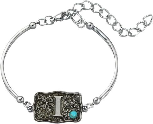 Western Bracelet for Women Bangle with Turquoise Accent Belt Buckle Bracelet Initial Letter A-Z Bracelets Western Cow Tag Jewelry in Kuwait
