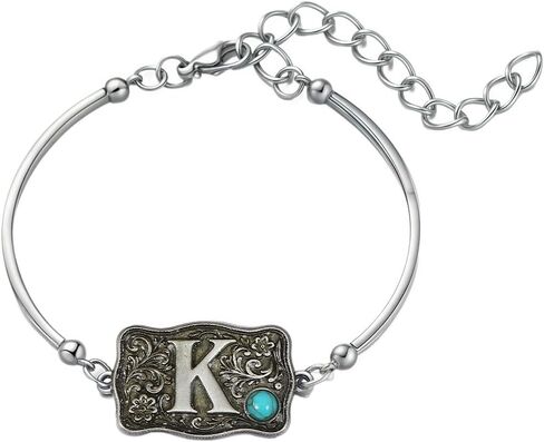 Western Bracelet for Women Bangle with Turquoise Accent Belt Buckle Bracelet Initial Letter A-Z Bracelets Western Cow Tag Jewelry in Kuwait