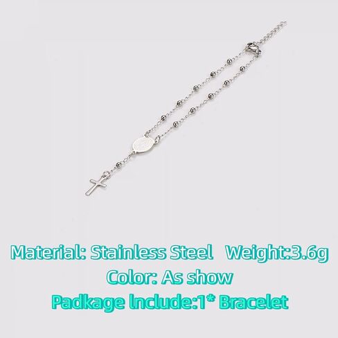 GAUEIOUR Dainty Rosary Cross Bracelet for Women, Silver Plated Y Chain Virgin Mary Crucifix Bracelets Adjustable Christian Catholic Prayer Baptism Easter Holy First Communion Jewelry Gifts in Saudi Arabia