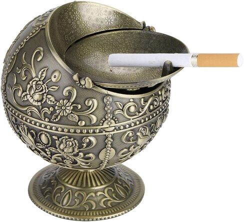 Vintage Art Craft Ashtray, Metal Round Ball with Exquisite Carving Pattern, Elegant Painting for Home Hotel Decoration Gift (bronze castle) in Kuwait