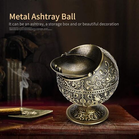 Vintage Art Craft Ashtray, Metal Round Ball with Exquisite Carving Pattern, Elegant Painting for Home Hotel Decoration Gift (bronze castle) in Kuwait