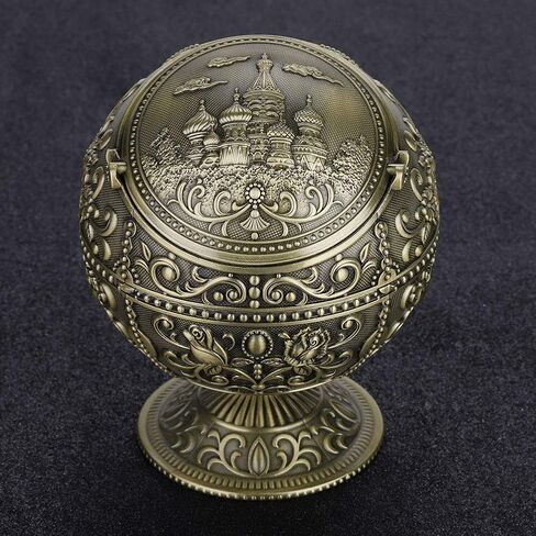 Vintage Art Craft Ashtray, Metal Round Ball with Exquisite Carving Pattern, Elegant Painting for Home Hotel Decoration Gift (bronze castle) in Kuwait