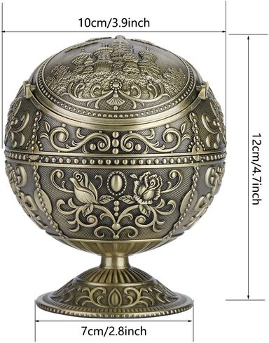 Vintage Art Craft Ashtray, Metal Round Ball with Exquisite Carving Pattern, Elegant Painting for Home Hotel Decoration Gift (bronze castle) in Kuwait