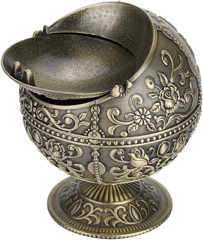 Vintage Art Craft Ashtray, Metal Round Ball with Exquisite Carving Pattern, Elegant Painting for Home Hotel Decoration Gift (bronze castle) in Kuwait