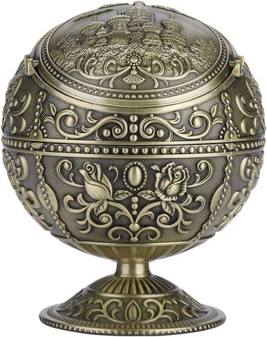 Vintage Art Craft Ashtray, Metal Round Ball with Exquisite Carving Pattern, Elegant Painting for Home Hotel Decoration Gift (bronze castle) in Kuwait