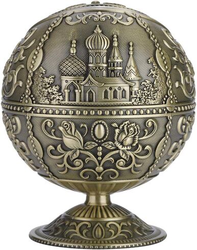 Vintage Art Craft Ashtray, Metal Round Ball with Exquisite Carving Pattern, Elegant Painting for Home Hotel Decoration Gift (bronze castle) in Kuwait