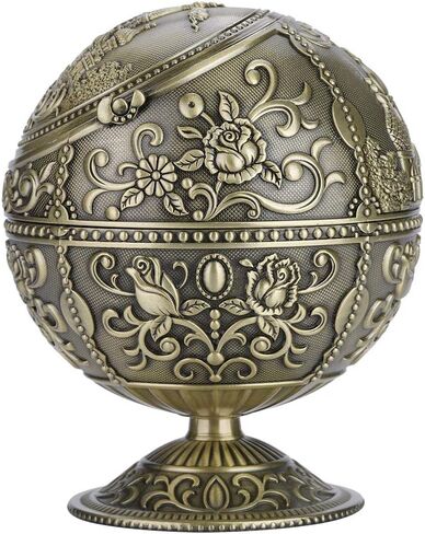 Vintage Art Craft Ashtray, Metal Round Ball with Exquisite Carving Pattern, Elegant Painting for Home Hotel Decoration Gift (bronze castle) in Kuwait