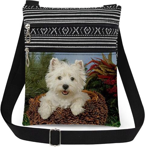 Westie Dog in Pinecone Print Crossbody Bag Adjustable Unisex Western Highland Terrier Print Shoulder Bag with Zipper Birthday Holiday Gift for Pet Lovers Outdoor Travel Men Purse in Kuwait