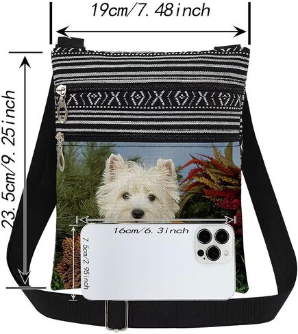 Westie Dog in Pinecone Print Crossbody Bag Adjustable Unisex Western Highland Terrier Print Shoulder Bag with Zipper Birthday Holiday Gift for Pet Lovers Outdoor Travel Men Purse in Kuwait
