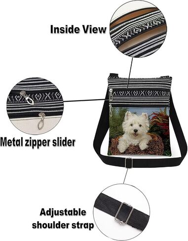 Westie Dog in Pinecone Print Crossbody Bag Adjustable Unisex Western Highland Terrier Print Shoulder Bag with Zipper Birthday Holiday Gift for Pet Lovers Outdoor Travel Men Purse in Kuwait