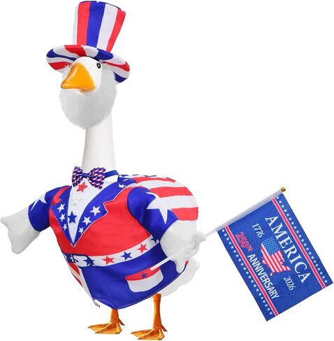 4th of July Porch Goose Outfits, Patriotic 23" Cement Goose Uncle Sam Costume Set for 250th Anniversary Independence Day in Saudi Arabia