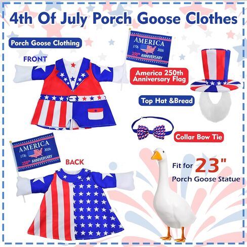 4th of July Porch Goose Outfits, Patriotic 23" Cement Goose Uncle Sam Costume Set for 250th Anniversary Independence Day in Saudi Arabia
