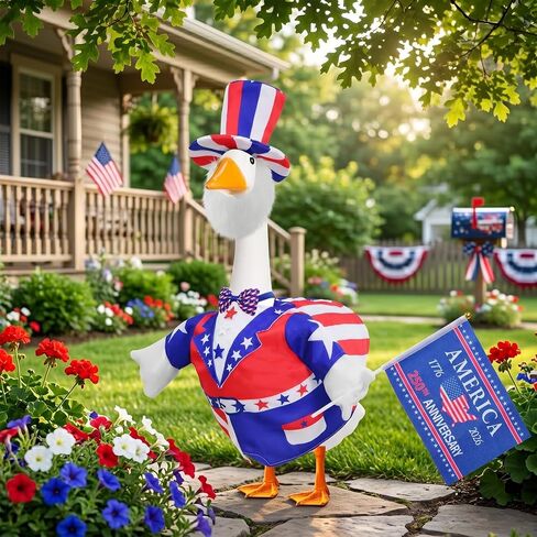 4th of July Porch Goose Outfits, Patriotic 23" Cement Goose Uncle Sam Costume Set for 250th Anniversary Independence Day in Saudi Arabia