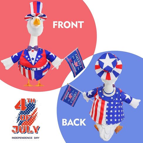 4th of July Porch Goose Outfits, Patriotic 23" Cement Goose Uncle Sam Costume Set for 250th Anniversary Independence Day in Saudi Arabia