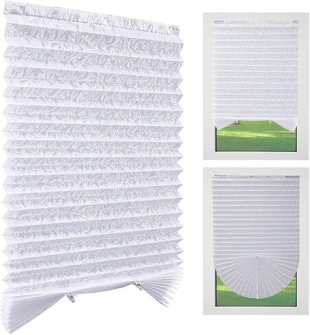 2 Pack PP Non-Woven Fabric Shades for Window, with Phoenix Tail Pattern, No Drill No Tools Cordless Light Filtering Blinds with Clips, 36" W X 72" L, Cut to Size, Adhesive Pleated Blinds in Saudi Arabia