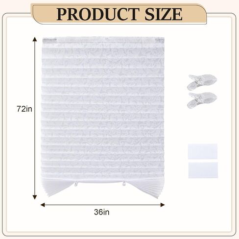2 Pack PP Non-Woven Fabric Shades for Window, with Phoenix Tail Pattern, No Drill No Tools Cordless Light Filtering Blinds with Clips, 36" W X 72" L, Cut to Size, Adhesive Pleated Blinds in Saudi Arabia