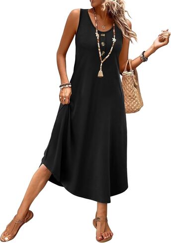 فساتين WIHOLL الصيفية للنساء 2026 بأزرار أمامية بدون أكمام فستان متوسط ​​الطول غير رسمي لقضاء العطلات على الشاطئ فساتين الشمس مع جيوب in Saudi Arabia