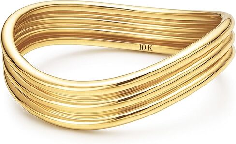 MAX + STONE Solid 10K Gold Triple Wave Ring for Women | Hypoallergenic Real 10 Karat Yellow Gold Wave Ring | Anti-Tarnishing Dainty Rings for Women Size 6 to 8 in Saudi Arabia