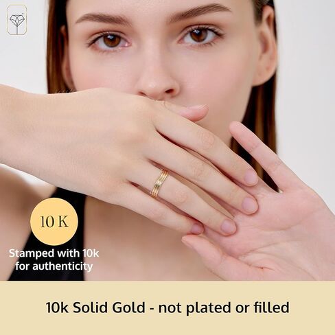 MAX + STONE Solid 10K Gold Triple Wave Ring for Women | Hypoallergenic Real 10 Karat Yellow Gold Wave Ring | Anti-Tarnishing Dainty Rings for Women Size 6 to 8 in Saudi Arabia