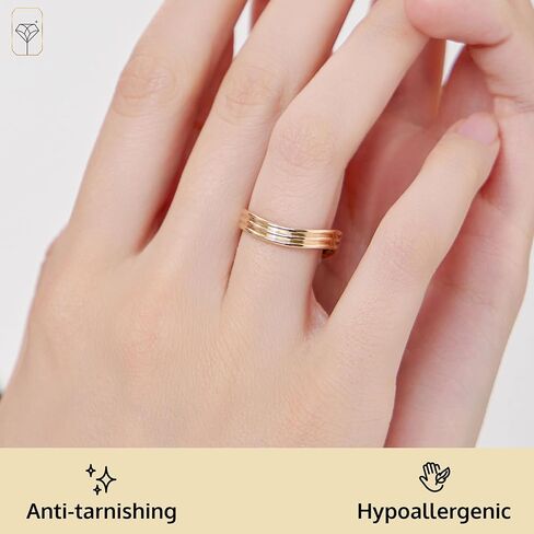 MAX + STONE Solid 10K Gold Triple Wave Ring for Women | Hypoallergenic Real 10 Karat Yellow Gold Wave Ring | Anti-Tarnishing Dainty Rings for Women Size 6 to 8 in Saudi Arabia