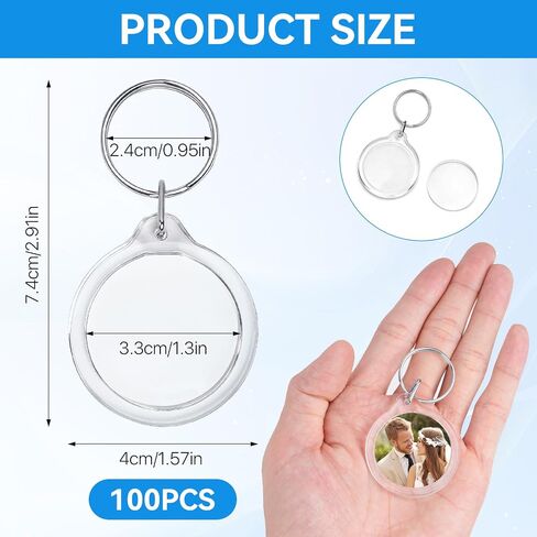 100 Pcs Round Photo Keychains, 1.57 Inch Picture Keychain, Clear Acrylic Keychain Blanks, DIY Photo Frame Keyring, Picture Insert Key Chain, Personalized Keychains for DIY Craft Logo Gifts in Kuwait