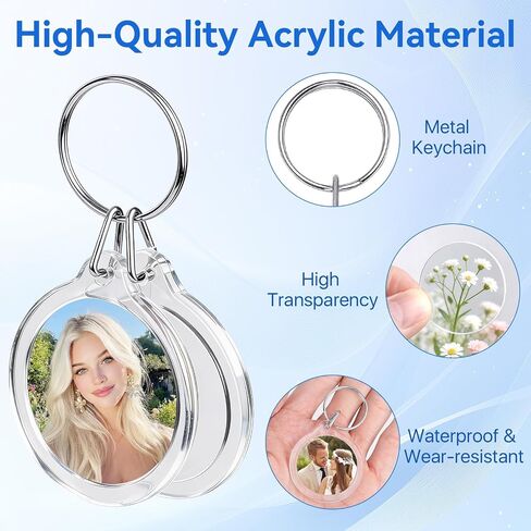 100 Pcs Round Photo Keychains, 1.57 Inch Picture Keychain, Clear Acrylic Keychain Blanks, DIY Photo Frame Keyring, Picture Insert Key Chain, Personalized Keychains for DIY Craft Logo Gifts in Kuwait
