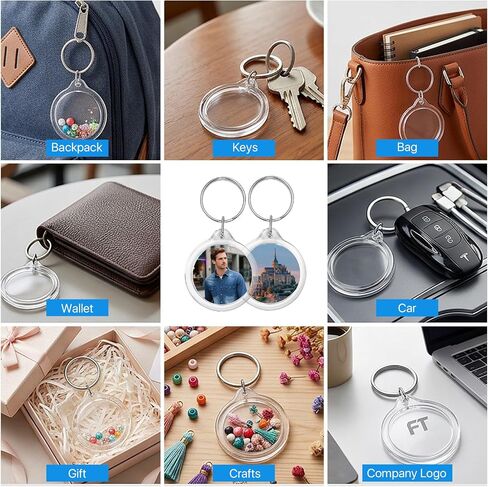 100 Pcs Round Photo Keychains, 1.57 Inch Picture Keychain, Clear Acrylic Keychain Blanks, DIY Photo Frame Keyring, Picture Insert Key Chain, Personalized Keychains for DIY Craft Logo Gifts in Kuwait
