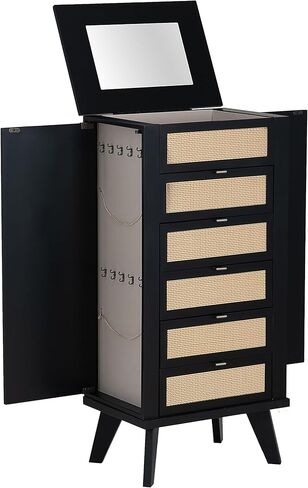 Powell Helene Black Wooden Jewelry Armoire with Cane Drawer Fronts in Saudi Arabia