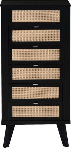 Powell Helene Black Wooden Jewelry Armoire with Cane Drawer Fronts in Saudi Arabia