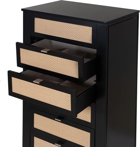 Powell Helene Black Wooden Jewelry Armoire with Cane Drawer Fronts in Saudi Arabia