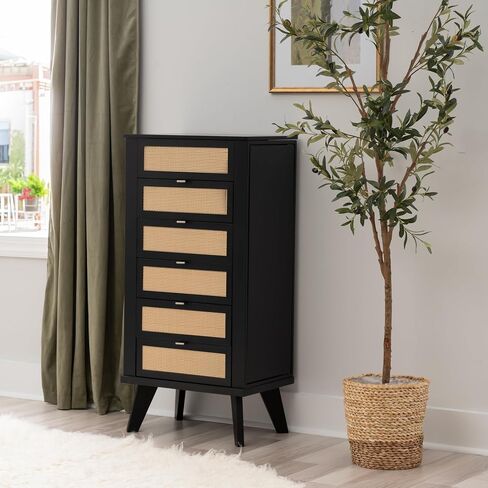 Powell Helene Black Wooden Jewelry Armoire with Cane Drawer Fronts in Saudi Arabia