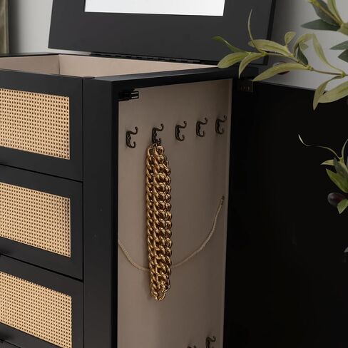 Powell Helene Black Wooden Jewelry Armoire with Cane Drawer Fronts in Saudi Arabia