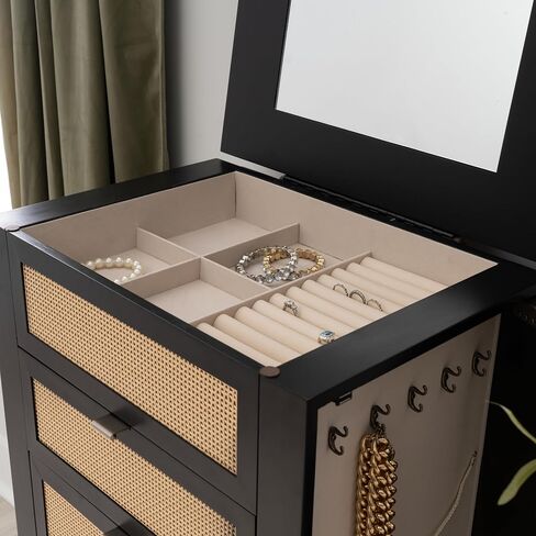 Powell Helene Black Wooden Jewelry Armoire with Cane Drawer Fronts in Saudi Arabia