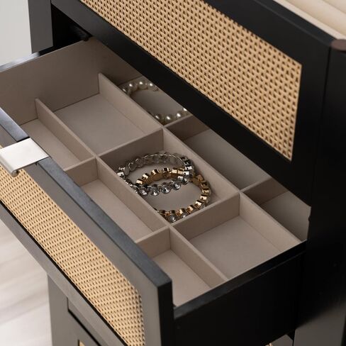 Powell Helene Black Wooden Jewelry Armoire with Cane Drawer Fronts in Saudi Arabia